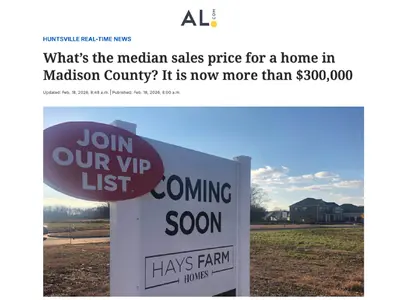Huntsville and Madison County home sales opened 2026 ahead of last year’s pace, supported by lower mortgage rates, improving affordability, and strong pending activity. Stable prices and limited inventory point to continued competition, especially for hom